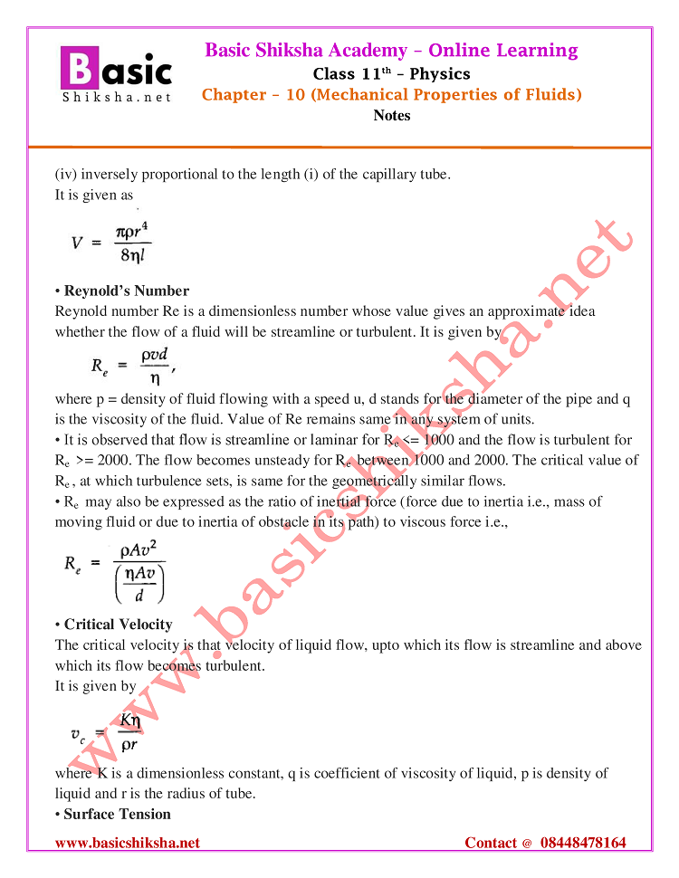 CBSE Class 11 Physics Chapter 10 NCERT Notes