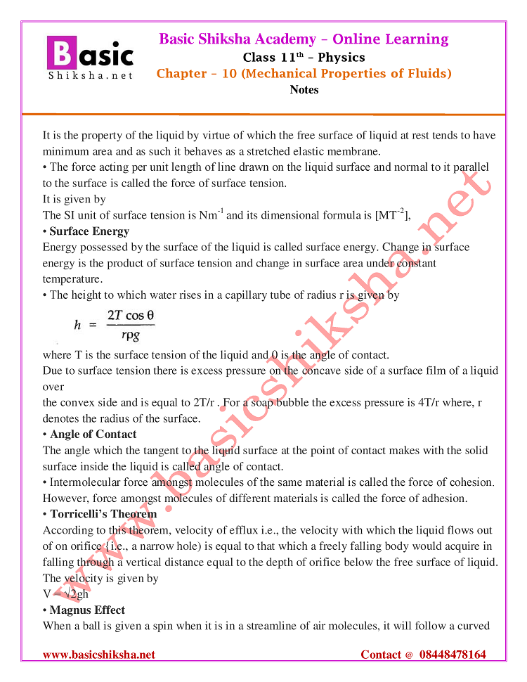 CBSE Class 11 Physics Chapter 10 NCERT Notes