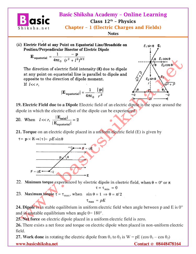 CBSE Class 12 Physics Chapter 1 NCERT Notes