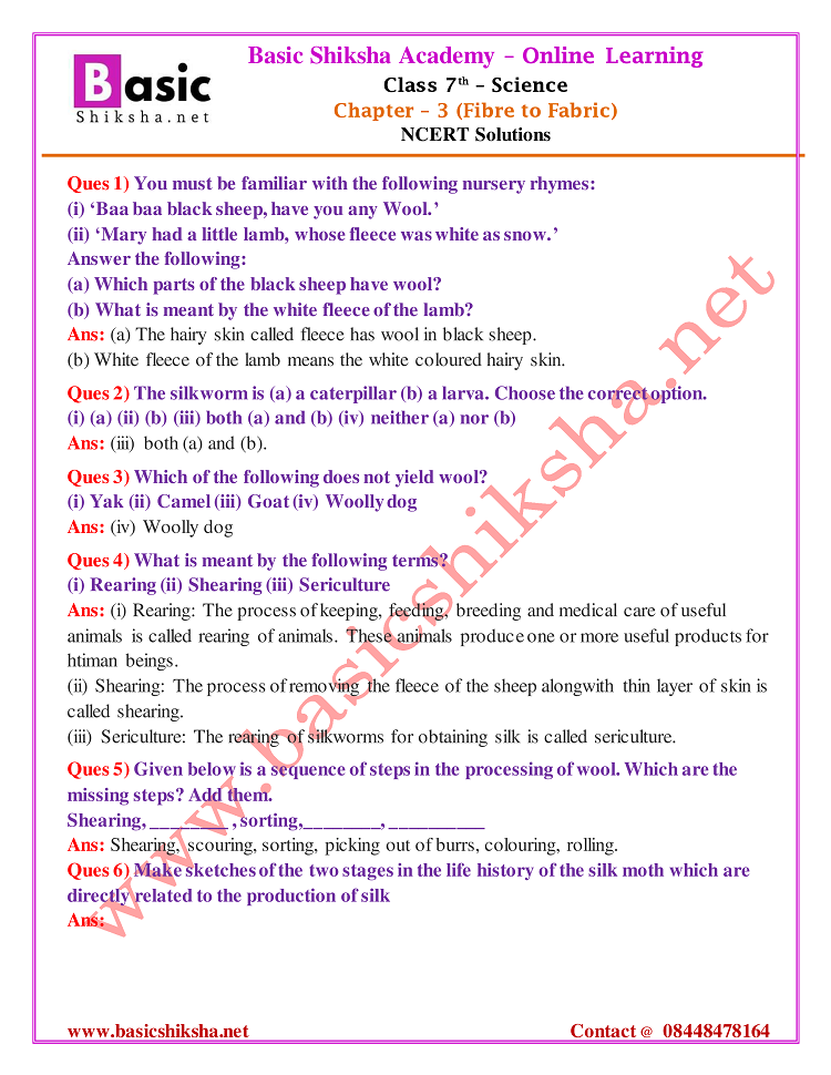 CBSE Class 7 Chapter 3 Science NCERT Questions Answers