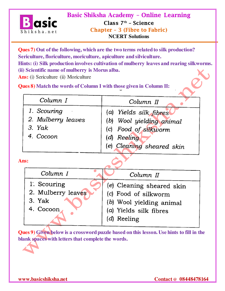 CBSE Class 7 Chapter 3 Science NCERT Questions Answers