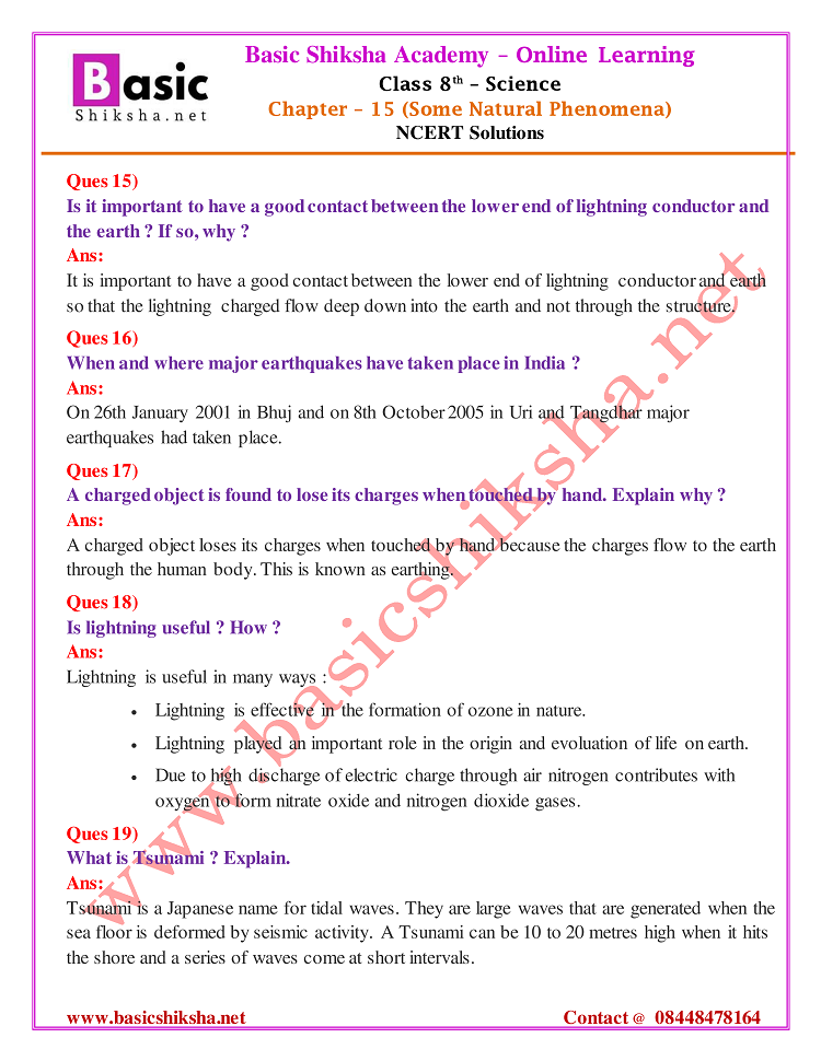 CBSE Class 8 Chapter 15 Science NCERT Questions Answers