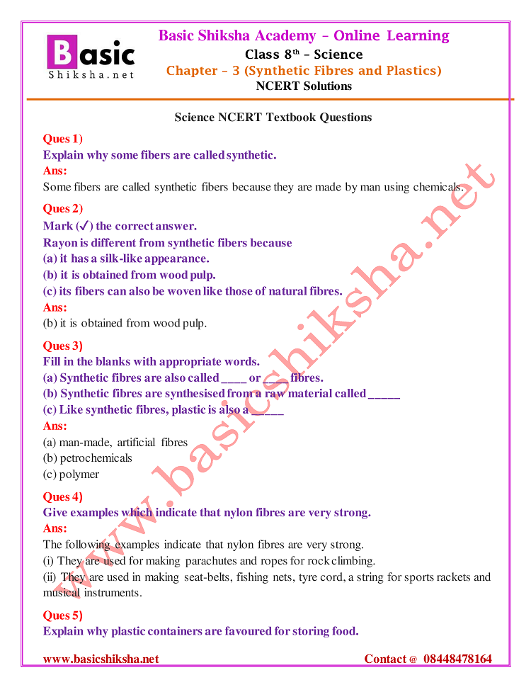 CBSE Class 8 Chapter 3 Science NCERT Questions Answers