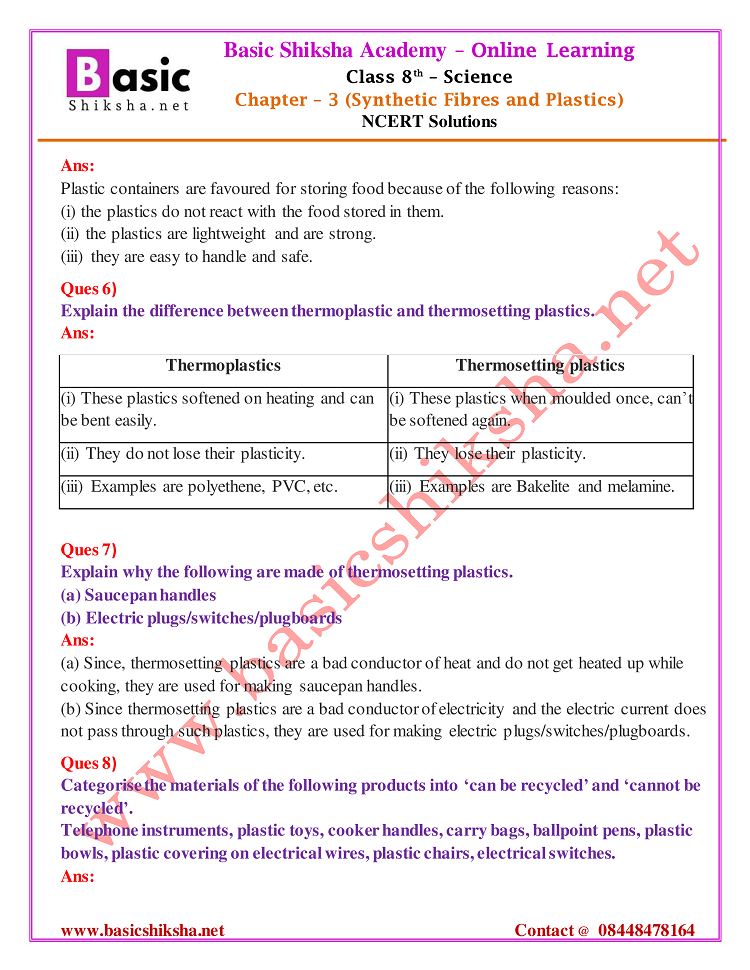 CBSE Class 8 Chapter 3 Science NCERT Questions Answers