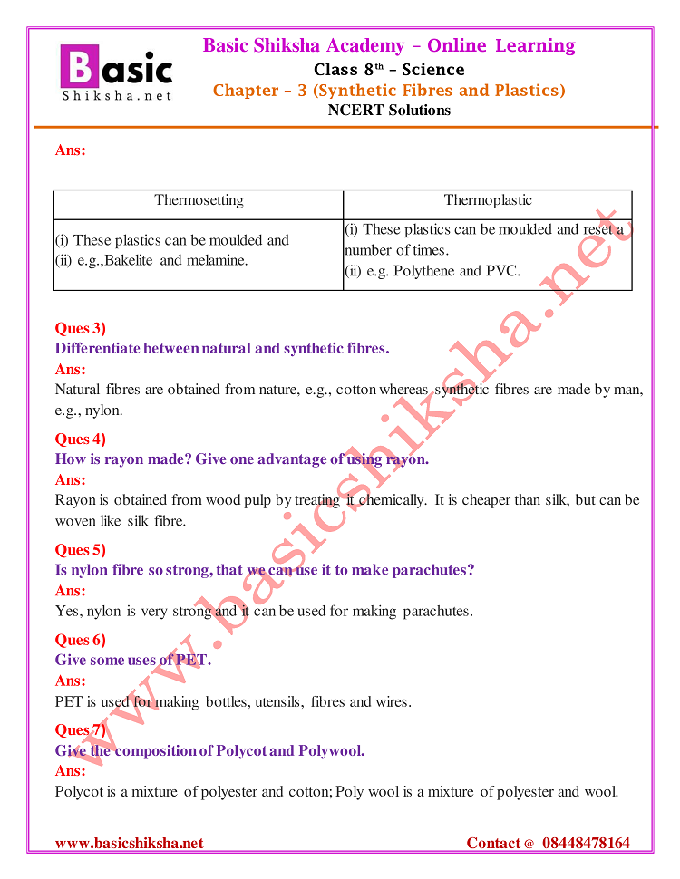 CBSE Class 8 Chapter 3 Science NCERT Questions Answers